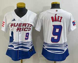 Womens Puerto Rico Baseball #9 Javier Baez Number White 2023 World Baseball Classic Stitched Jersey->2023 world baseball classic->MLB Jersey